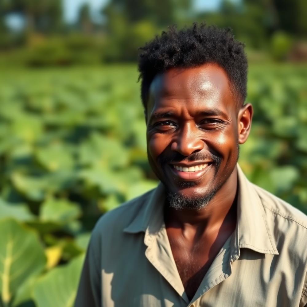 Farmer standing in a green field